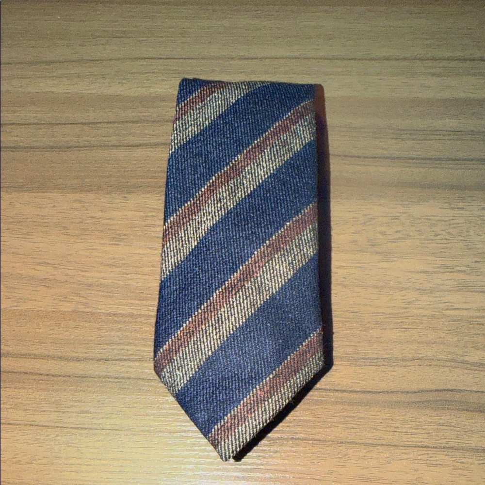 Eton Dark Blue Striped Wool Blend Tie